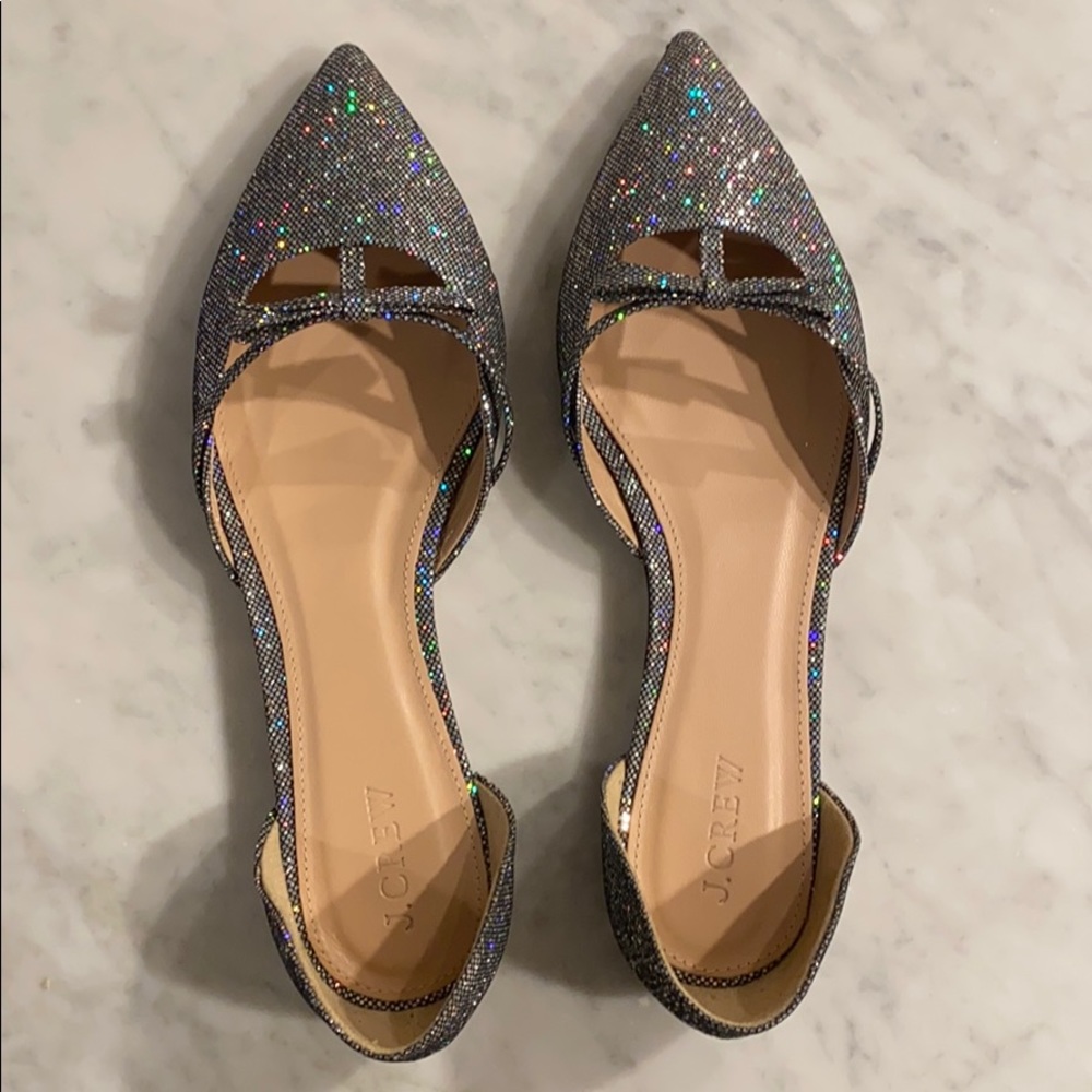 J crew Sloan glitter D’Orsay flats with mini bow